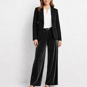 Lands End Dark Gray Business Casual Velvet High Rise Pull On Wide Leg Pants Sz.M